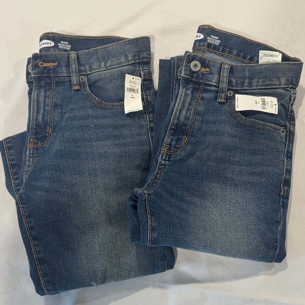 Two brand new with tags Old Navy Classic Blue Jeans kids slim 14